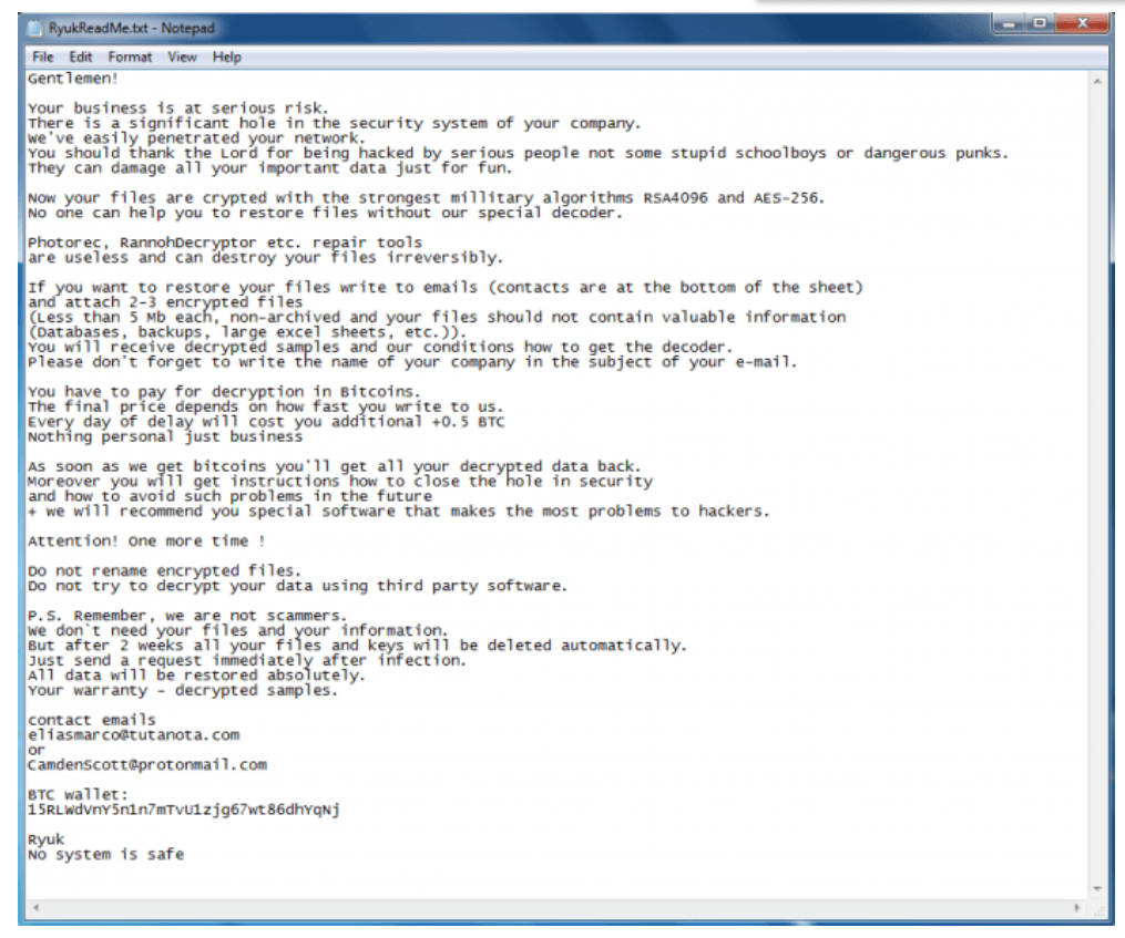 Ryuk ransomware