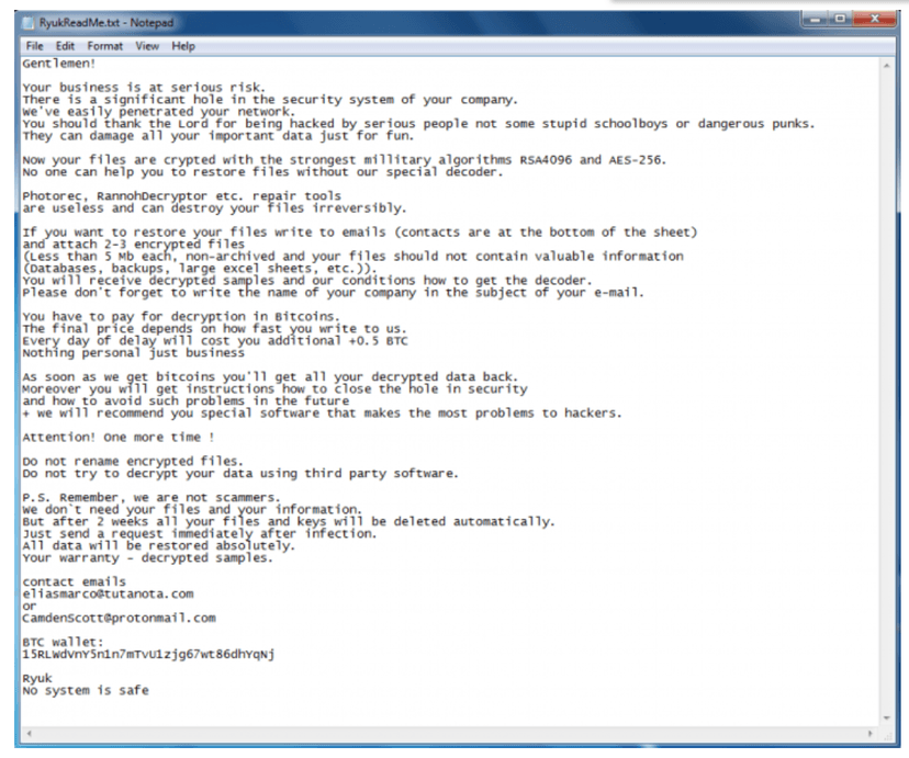 Which is the link between Ryuk ransomware and TrickBot?