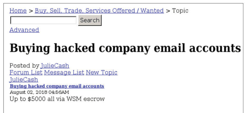 BEC scams, hacked accounts available from $150 up to $5,000