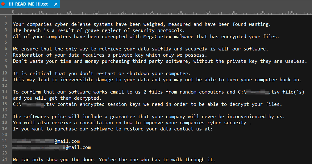 Megacortex ransomware