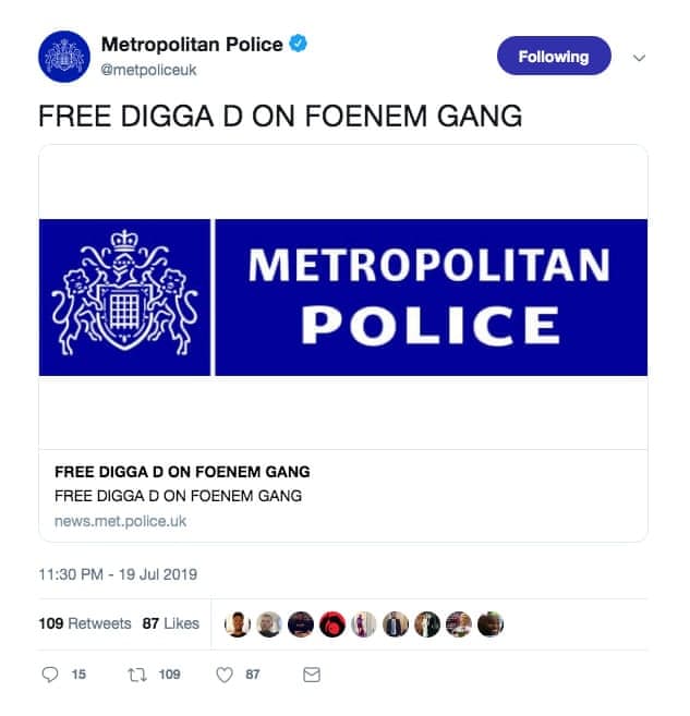Twitter account of Scotland Yard hacked and posted bizarre messages