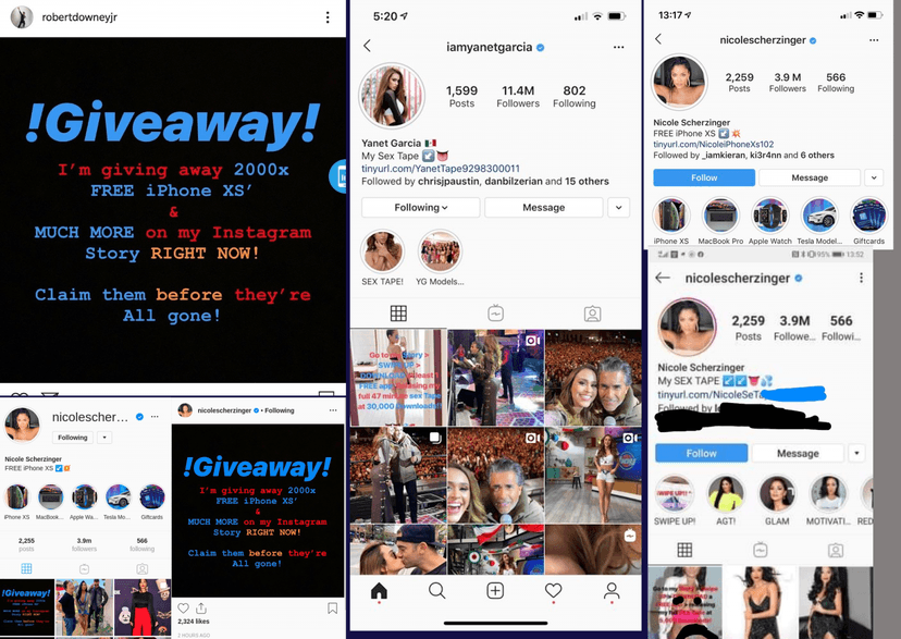 Crooks hacked other celebrity Instagram accounts to push scams
