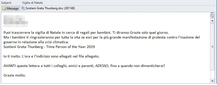 Greta Thunberg Emotet Spam Italy