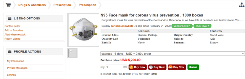 Hunting the coronavirus in the dark web