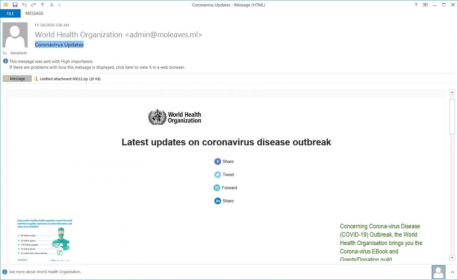 Coronavirus spam email