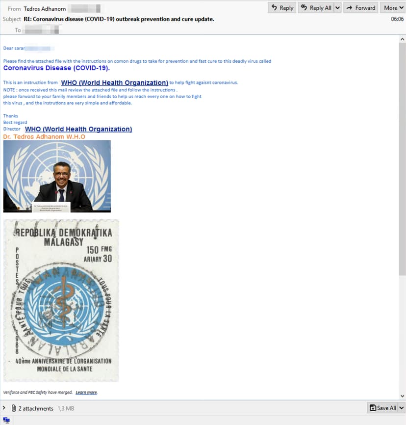 New Coronavirus-themed attack uses fake WHO chief emails