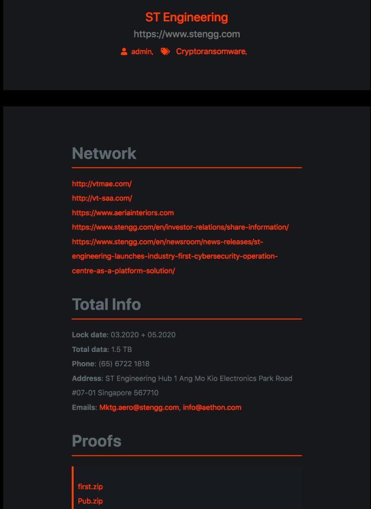 Maze Ransomware leaks files of ST Engineering group