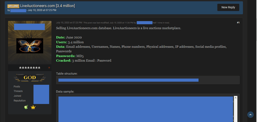 3.4 Million user records from LiveAuctioneers hack available for sale