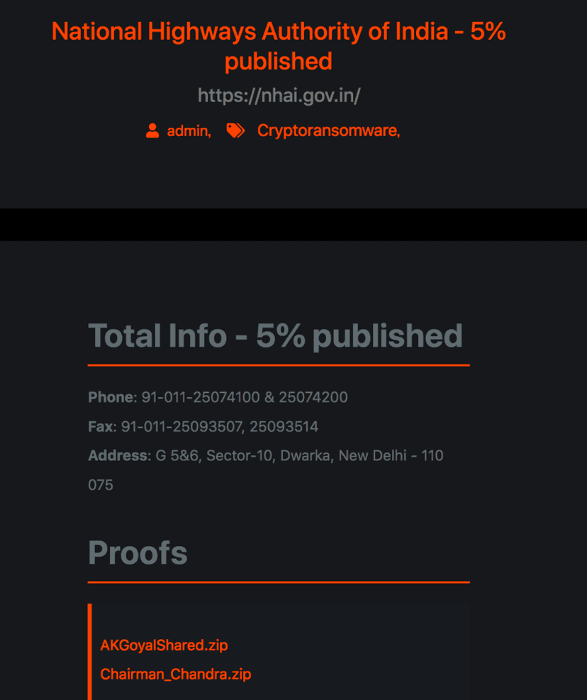 Maze Ransomware operators hacked Highways Authority Of India (Nhai)
