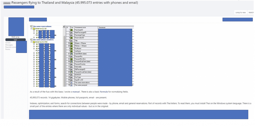 Records of 45 million+ travelers to Thailand and Malaysia surfaced in the darkweb