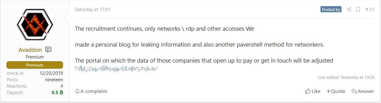 Avaddon ransomware