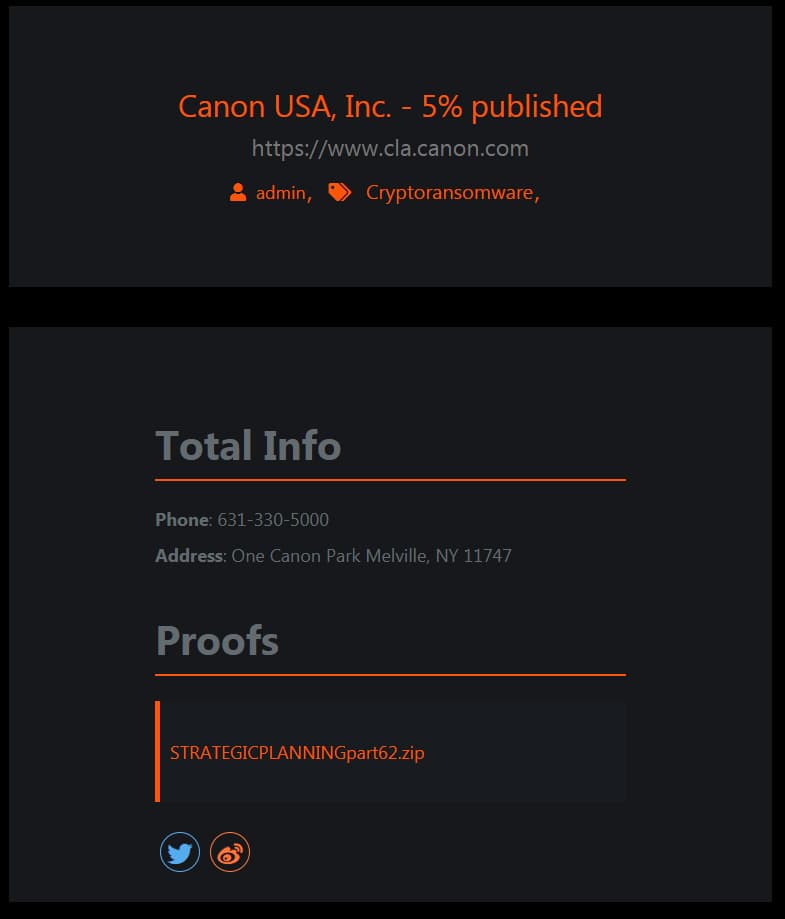 Maze ransomware gang leaked Canon USA’s stolen files