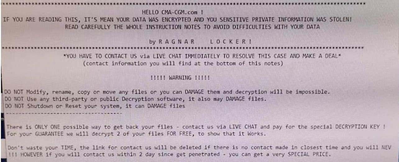 CMA CGM ransom note