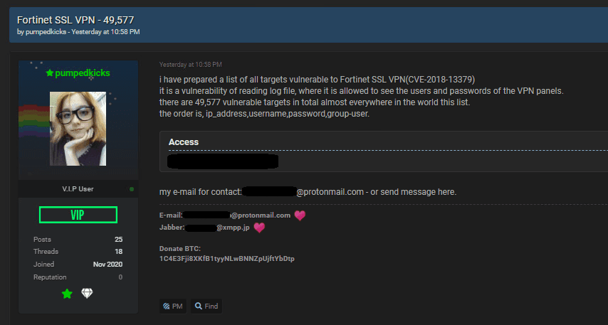 IPs vulnerable to Fortinet SSL VPN CVE-2018-13379