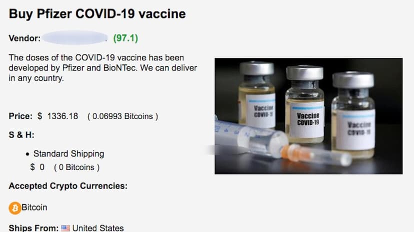 Drug dealers are selling Pfizer COVID vaccines on the darkweb