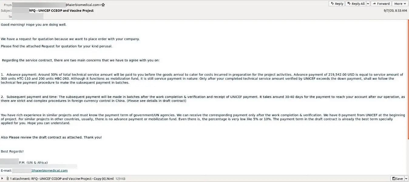 could chain COVID-19 Phishing email