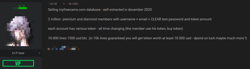 Data of 2 million MyFreeCams users sold on a hacker forum