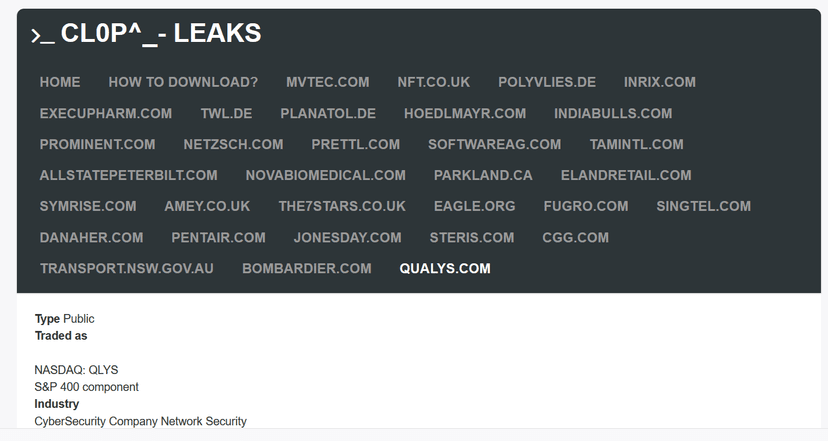 Clop ransomware gang leaks data allegedly stolen from cybersecurity firm Qualys
