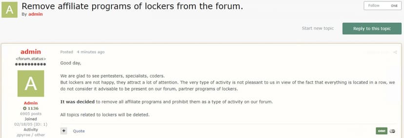 Major hacking forums XSS and Exploit ban ads from ransomware gangs