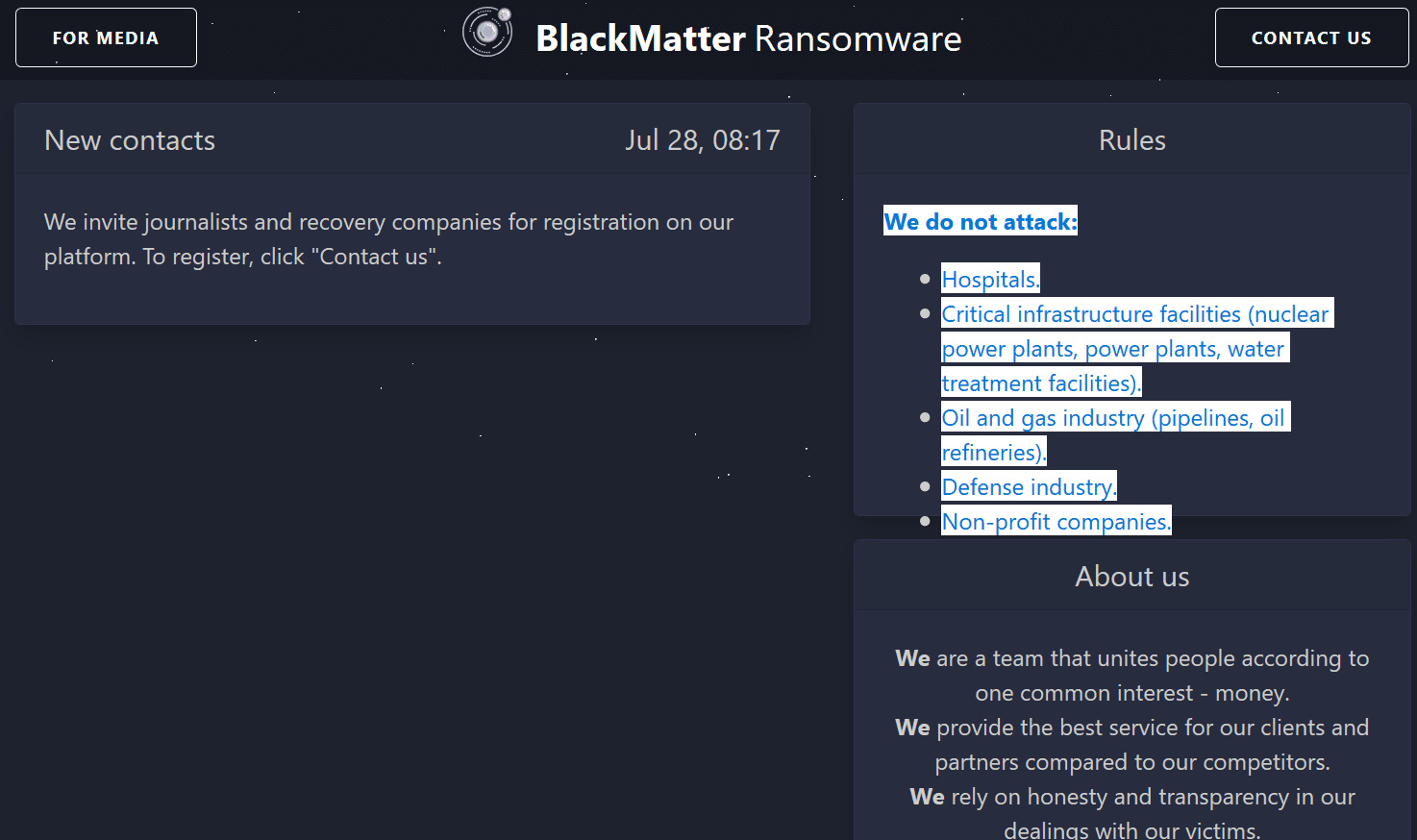 BlackMatter ransomware Darkside