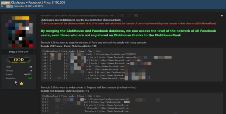 Clubhouse Facebook scrape compilation - forum post