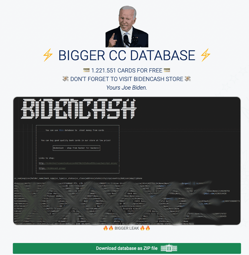 Dark web carding site BidenCash gives 1.2M payment cards for free