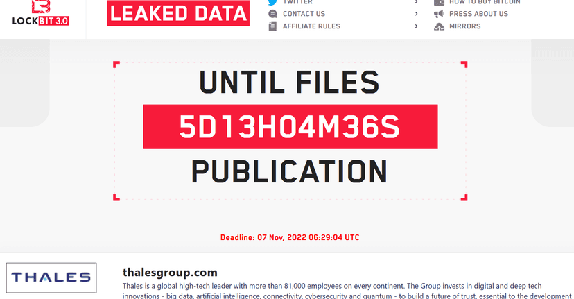 LockBit 3.0 gang claims to have stolen data from Thales