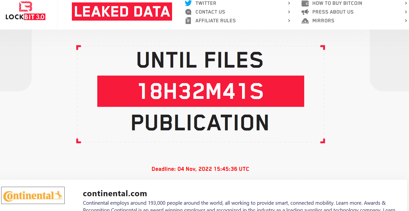 Lockbit 2.0 ransomware Continental