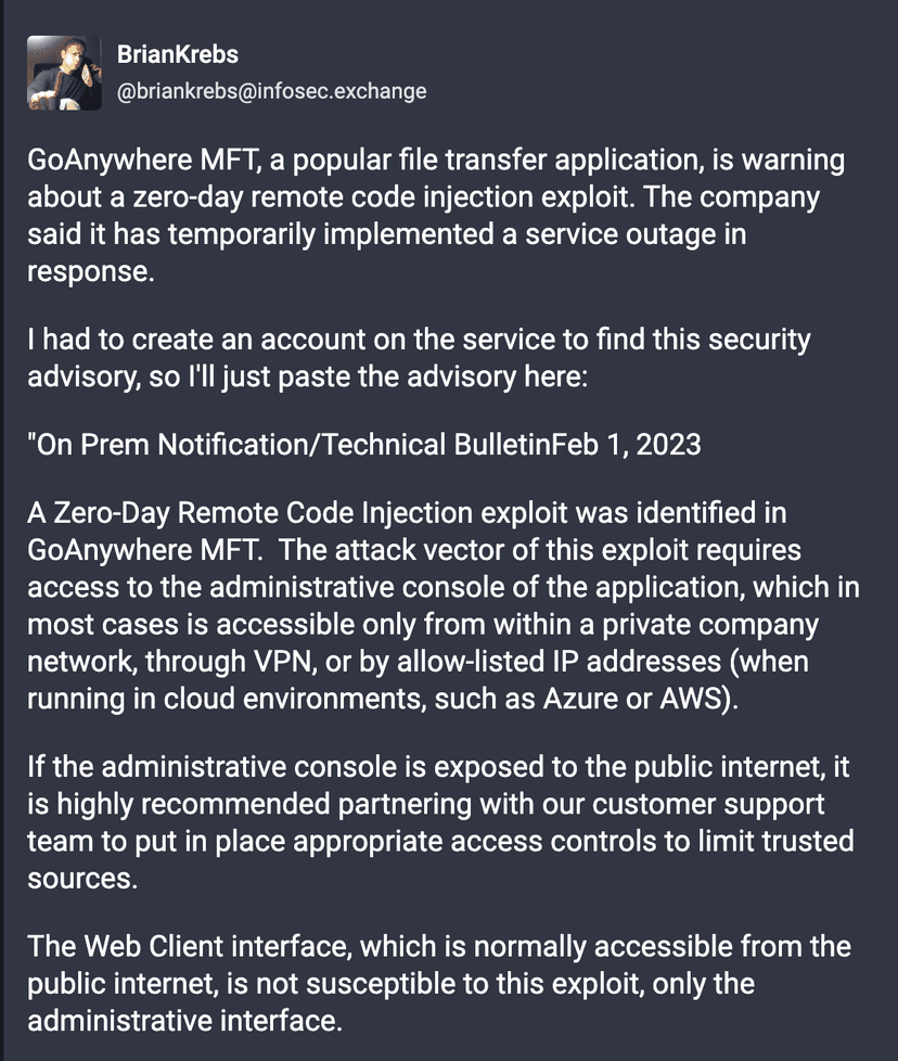 GoAnywhere MFT zero-day flaw actively exploited