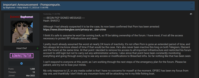Admin of the BreachForums hacking forum sentenced to 20 years supervised release