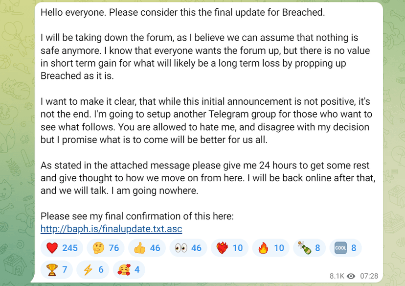 BreachForums current Admin Baphomet shuts down BreachForums
