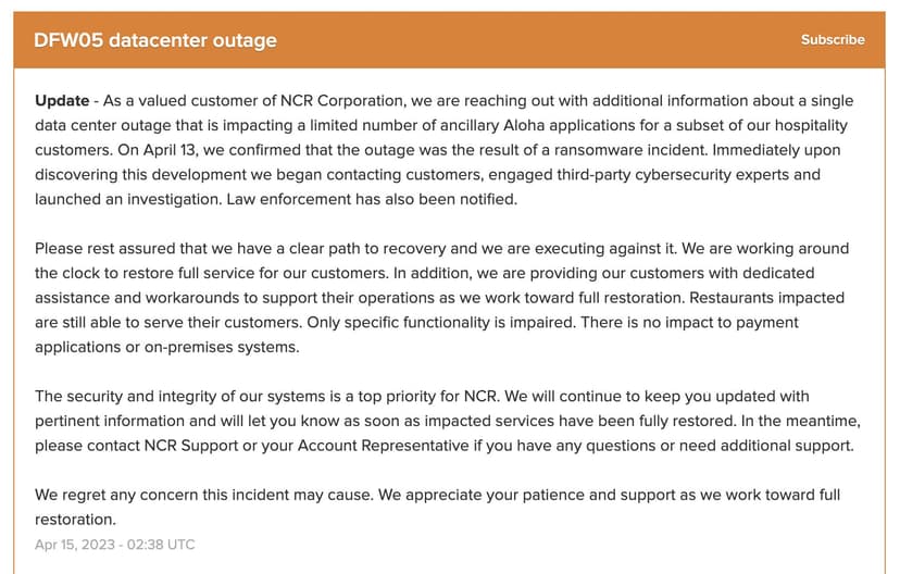 NCR was the victim of BlackCat/ALPHV ransomware gang