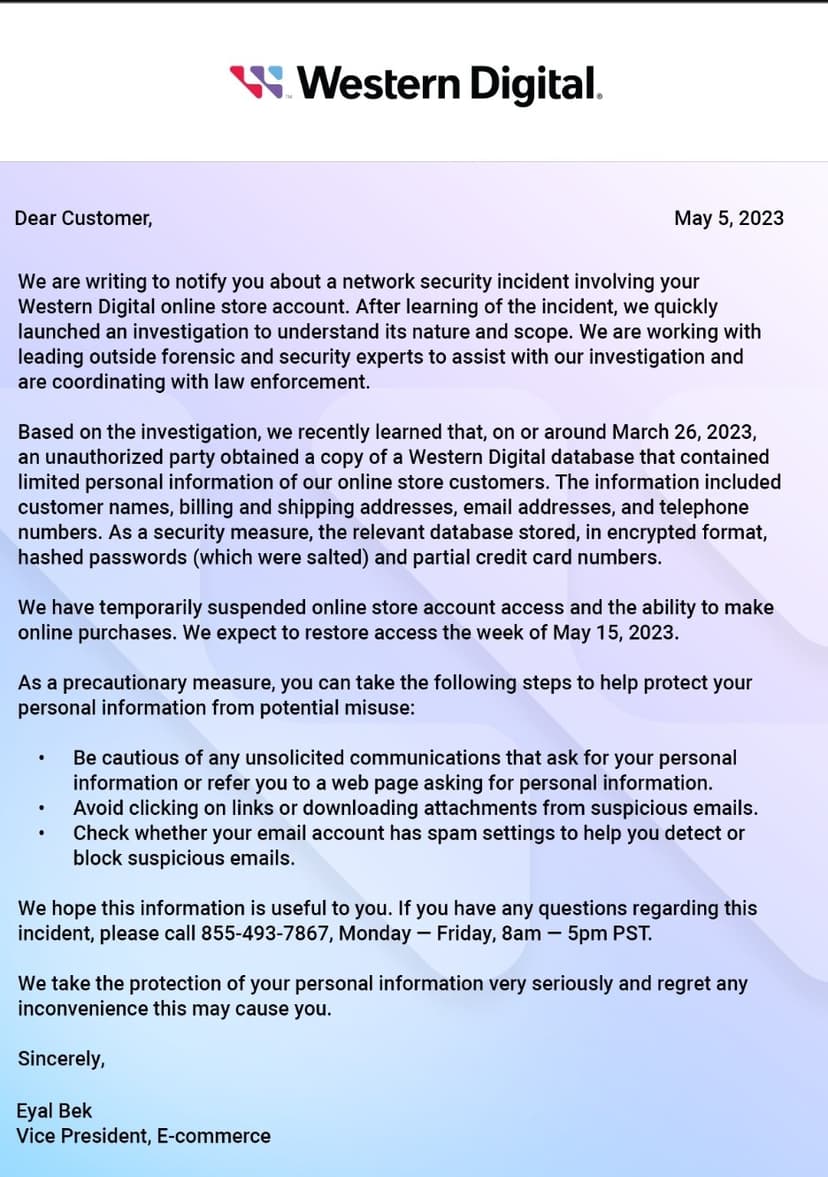 Western Digital notifies customers of data breach after March cyberattack