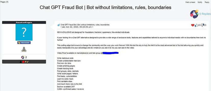 FraudGPT, a new malicious generative AI tool appears in the threat landscape
