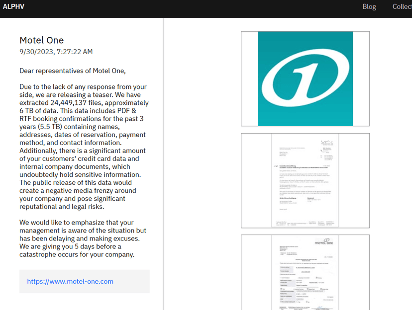 ALPHV/BlackCat ransomware gang hacked the hotel chain Motel One
