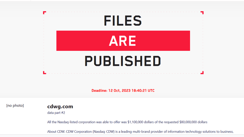 Lockbit ransomware gang demanded an 80 million ransom to CDW