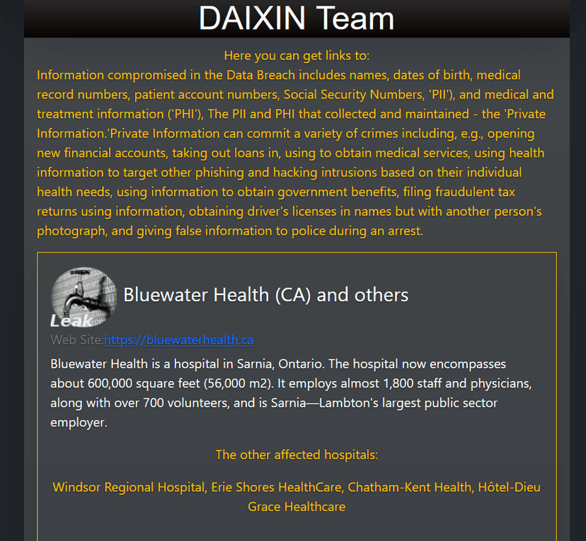 Five Canadian Hospitals impacted by a ransomware attack on TransForm provider