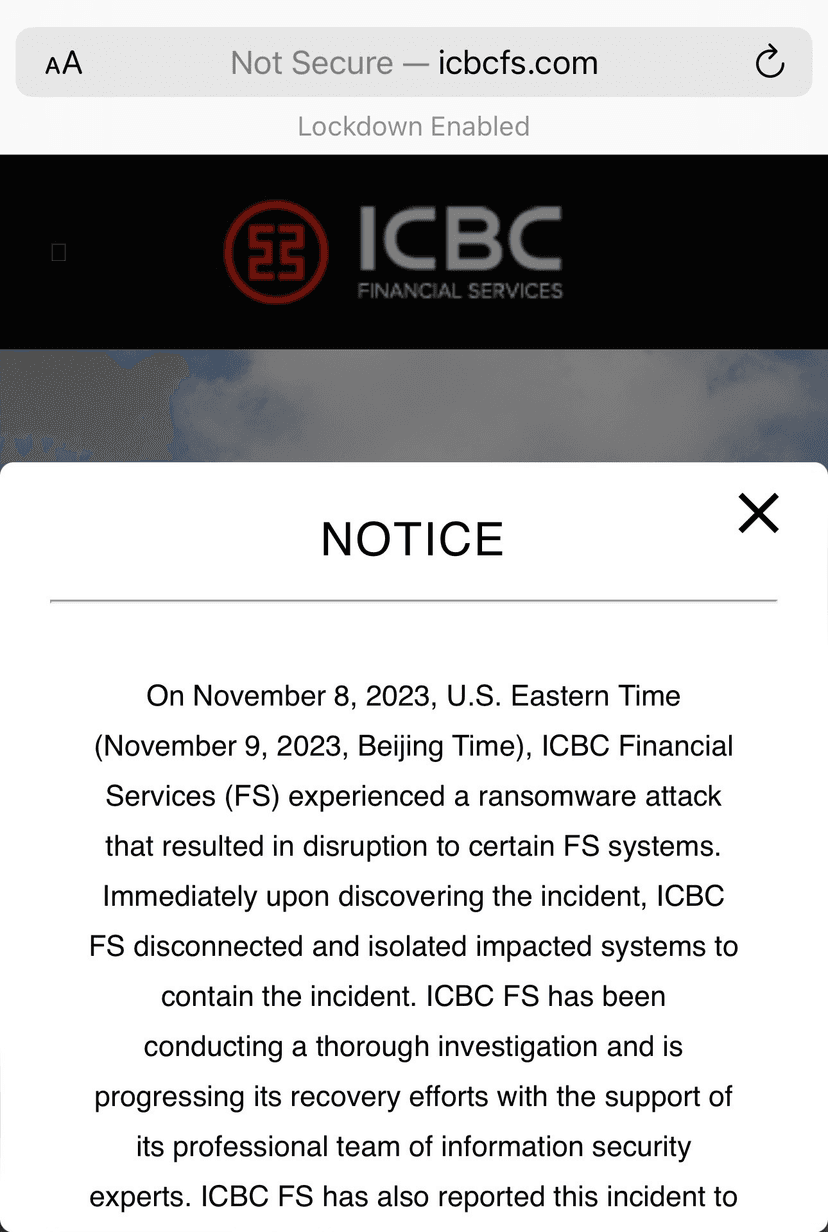 Industrial and Commercial Bank of China (ICBC) suffered a ransomware attack