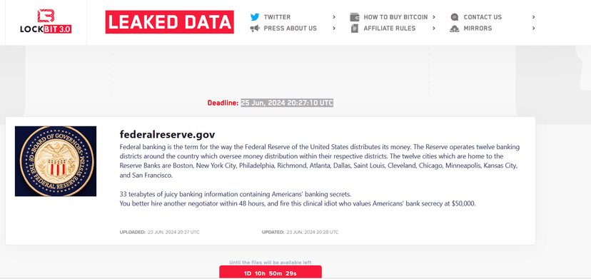LockBit group falsely claimed the hack of the Federal Reserve