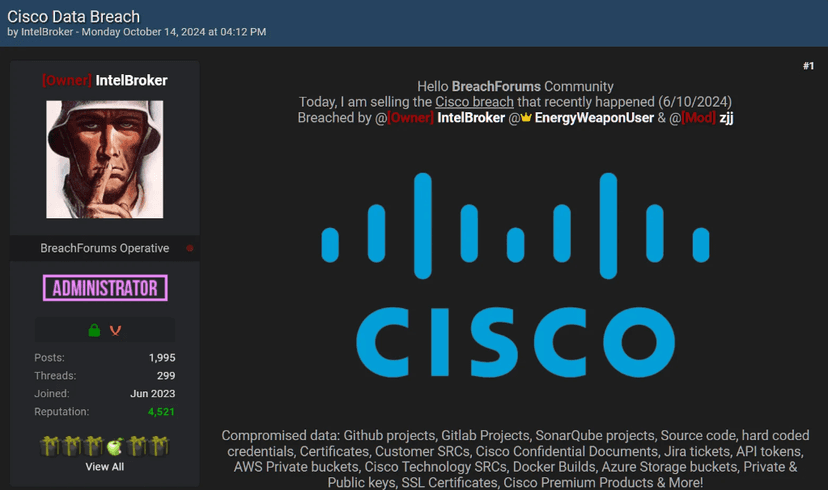 Cisco states that data published on cybercrime forum was taken from public-facing DevHub environment