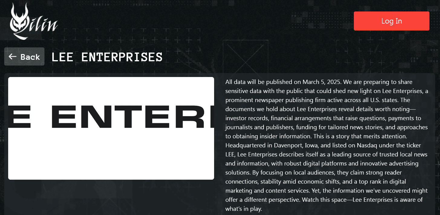 Qilin ransomware Lee Enterprises