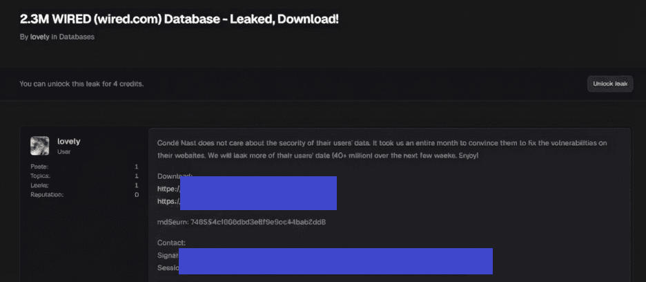 Wired data leak