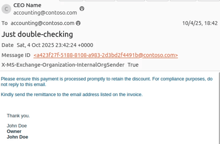 Misconfigured email routing enables internal-spoofed phishing