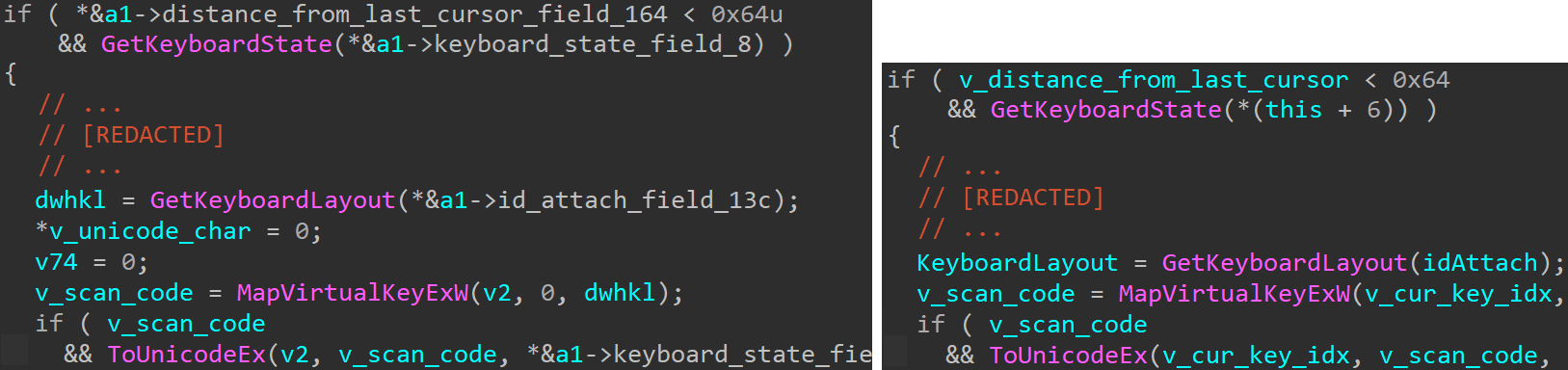 APT28 Code comparison between SlimAgent (left) and Xagent (right)