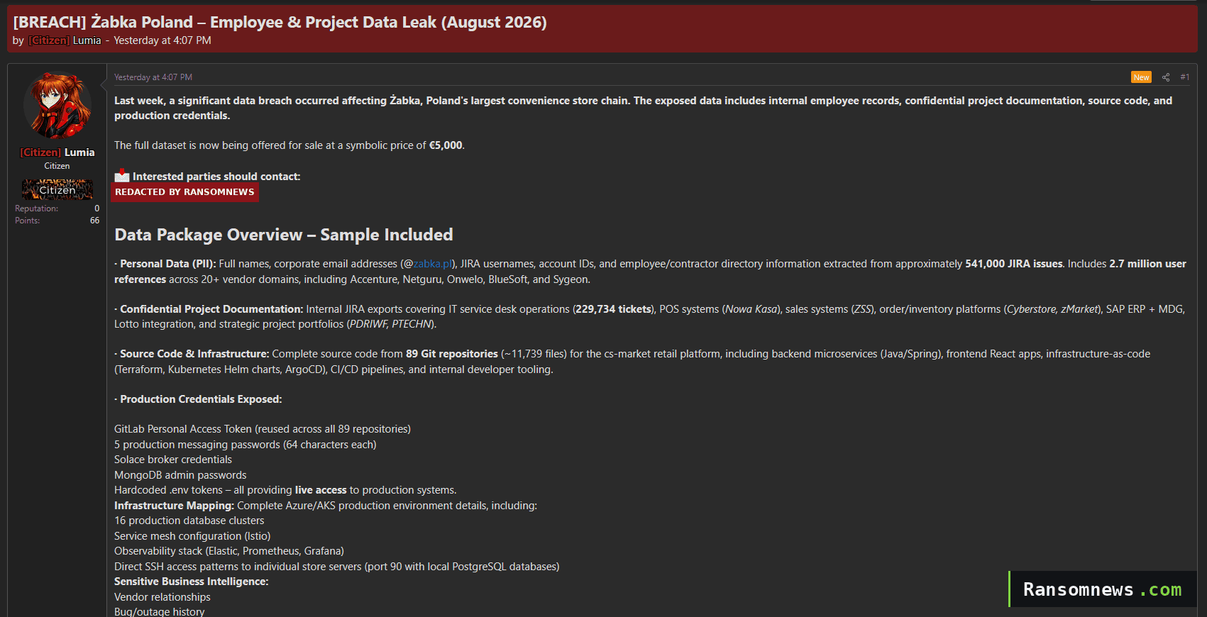 Alleged Żabka Breach Exposes Jira Data, Source Code, and API Keys