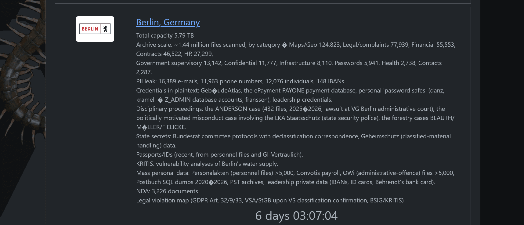 Berlin 's government faces a Rhysida ransomware attack